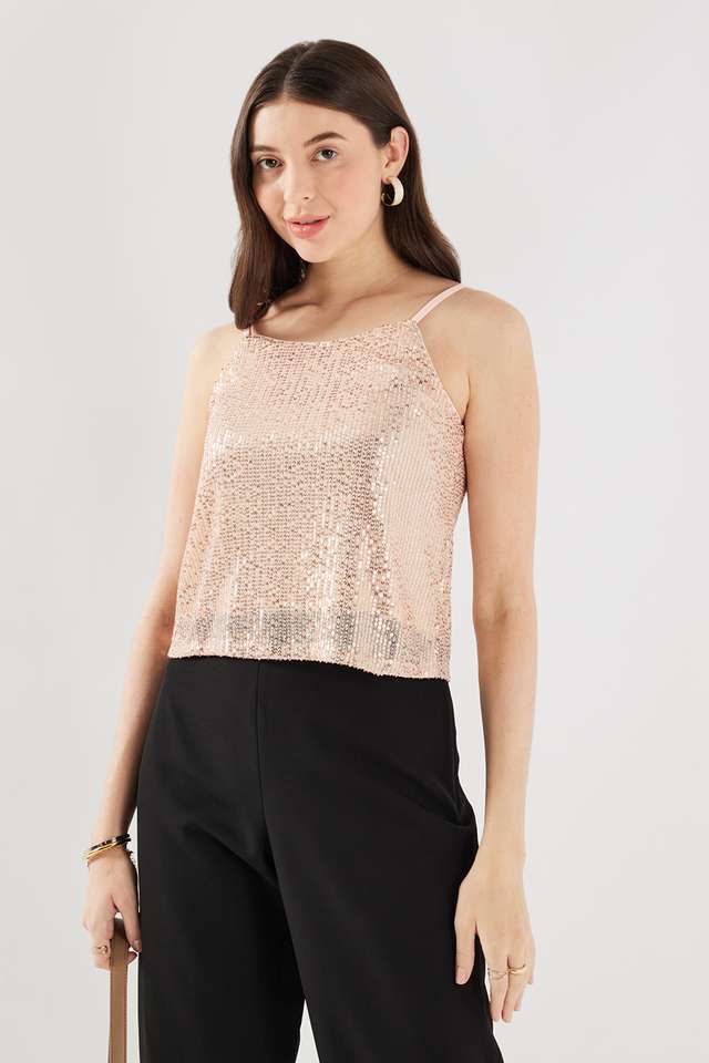 Solid-Polyester-Round-Neck-Women-s-Top