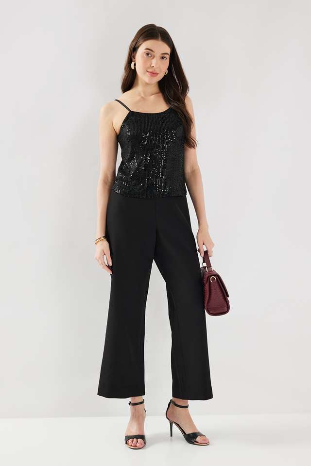 Solid-Polyester-Round-Neck-Women-s-Top