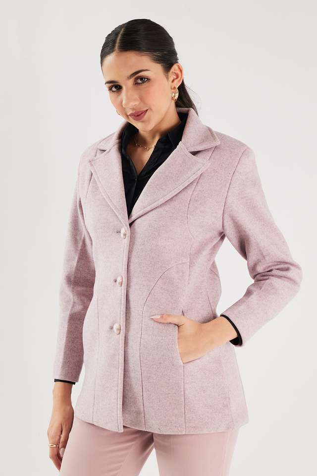 Solid-Collared-Polyester-Women-Coat