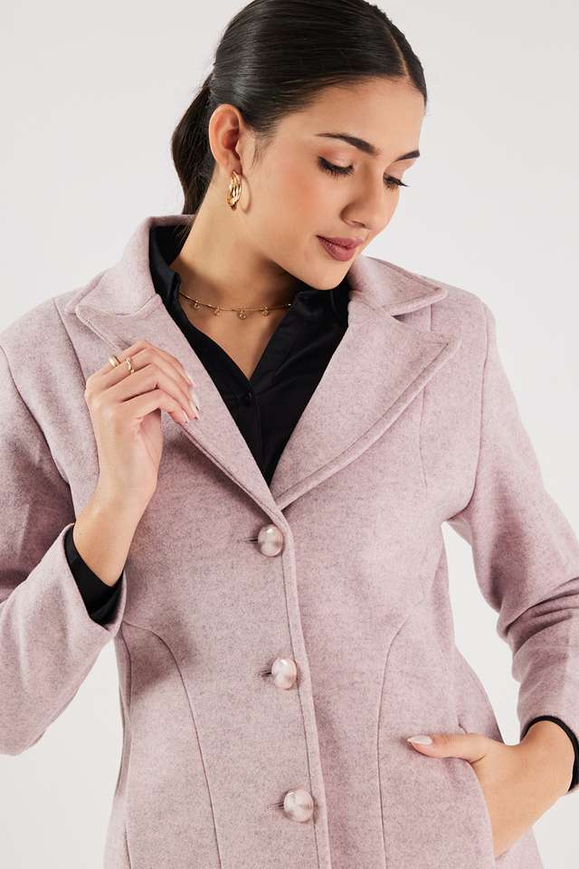 Solid-Collared-Polyester-Women-Coat