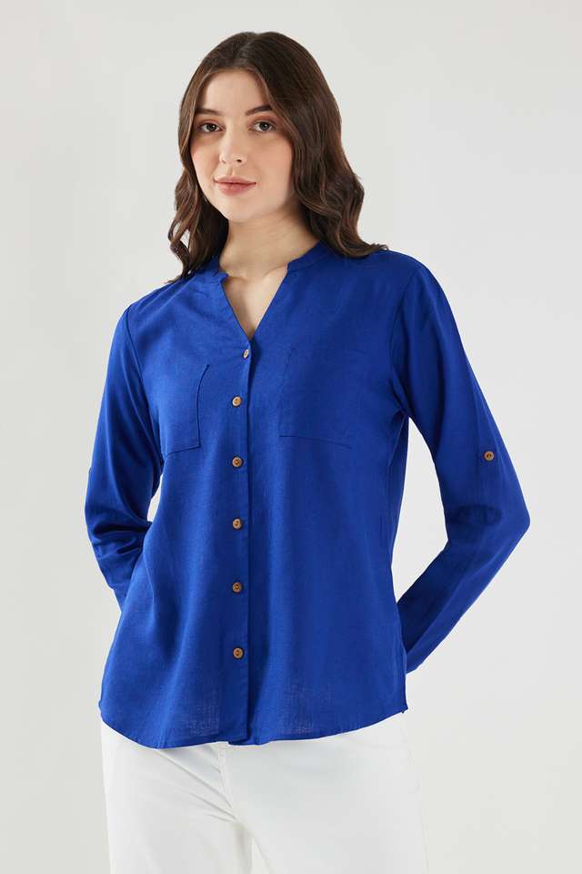 Solid-Collared-Blended-Fabric-Women-s-Casual-Wear-Shirt