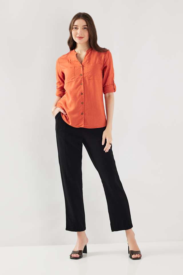 Solid-Collared-Blended-Fabric-Women-s-Casual-Wear-Shirt