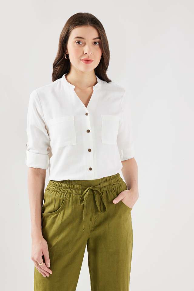 Solid-Blended-Fabric-Regular-Fit-Women-s-Shirt