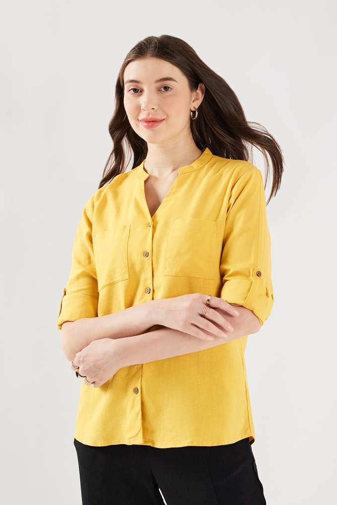 Solid-Collared-Blended-Fabric-Women-s-Casual-Wear-Shirt