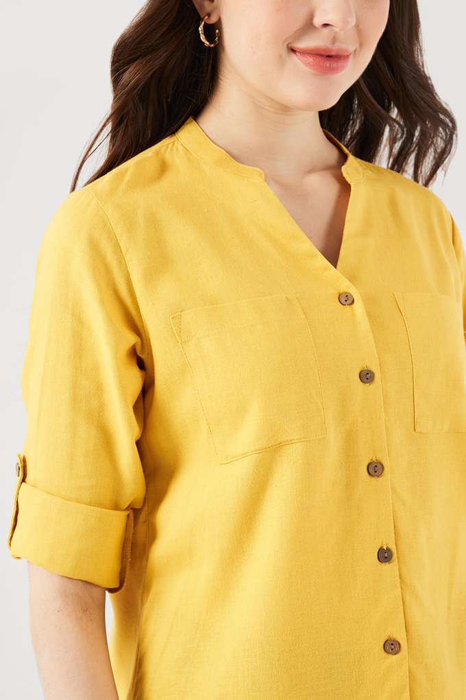 Solid-Collared-Blended-Fabric-Women-s-Casual-Wear-Shirt