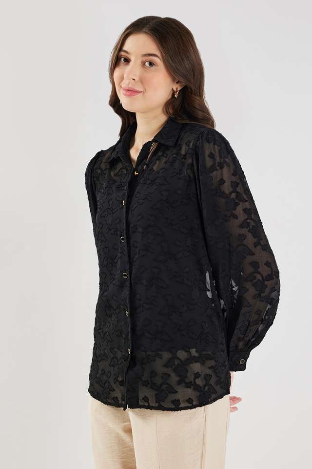 Knitted-Collared-Georgette-Women-s-Casual-Wear-Shirt