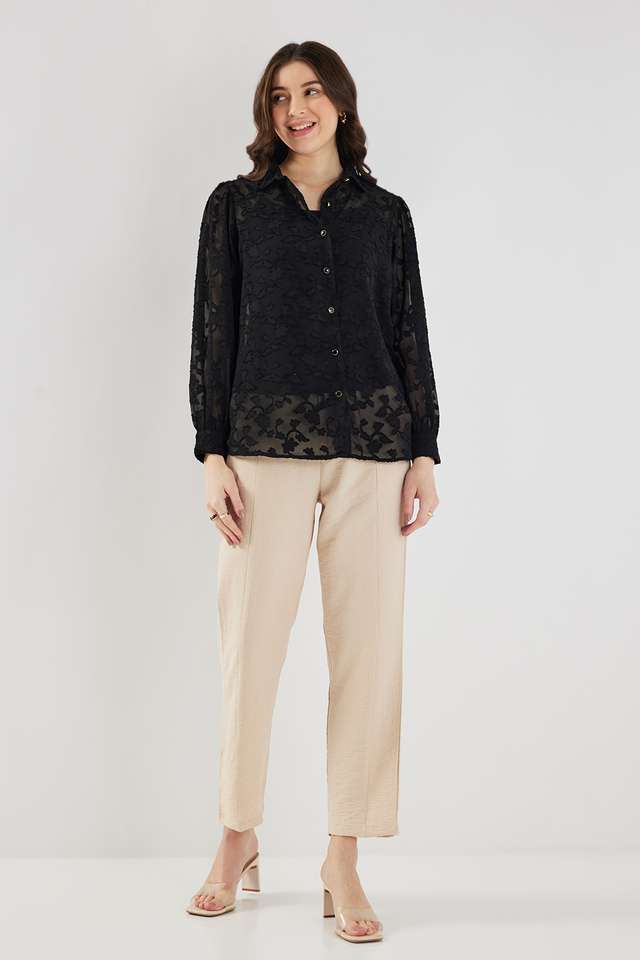 Knitted-Collared-Georgette-Women-s-Casual-Wear-Shirt