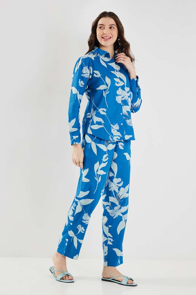 Floral-Ankle-Length-Cotton-Blend-Woven-Women-s-Co-Ord-Set