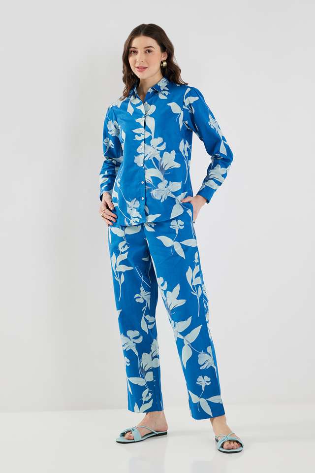 Floral-Ankle-Length-Cotton-Blend-Woven-Women-s-Co-Ord-Set