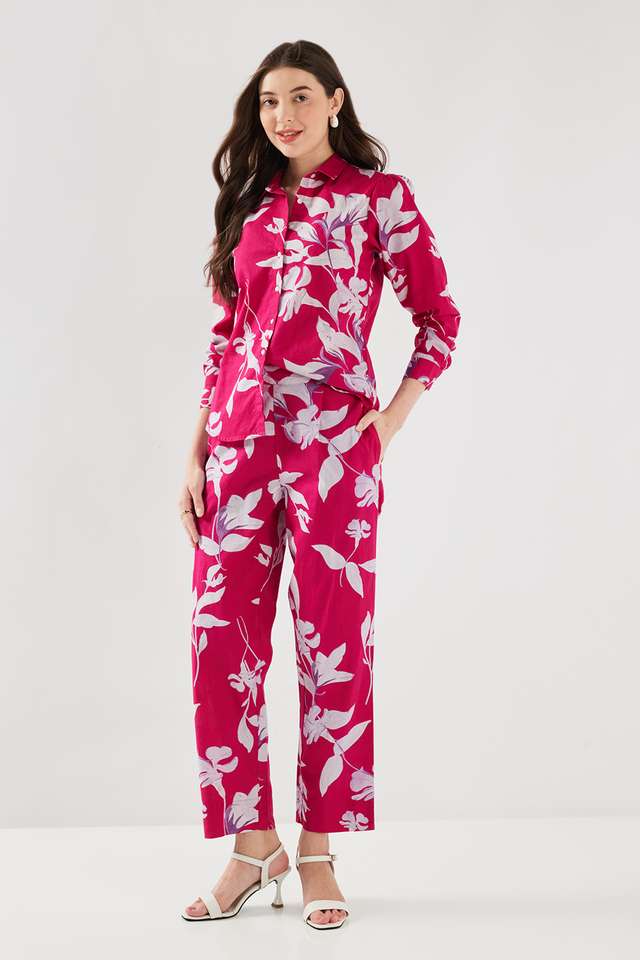 Floral-Ankle-Length-Cotton-Blend-Woven-Women-s-Co-Ord-Set