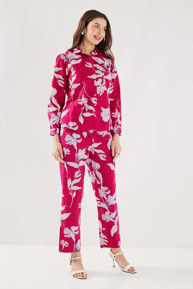 Floral-Ankle-Length-Cotton-Blend-Woven-Women-s-Co-Ord-Set