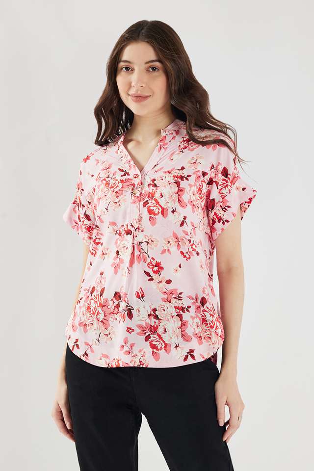 Floral-Viscose-V-Neck-Women-s-Top