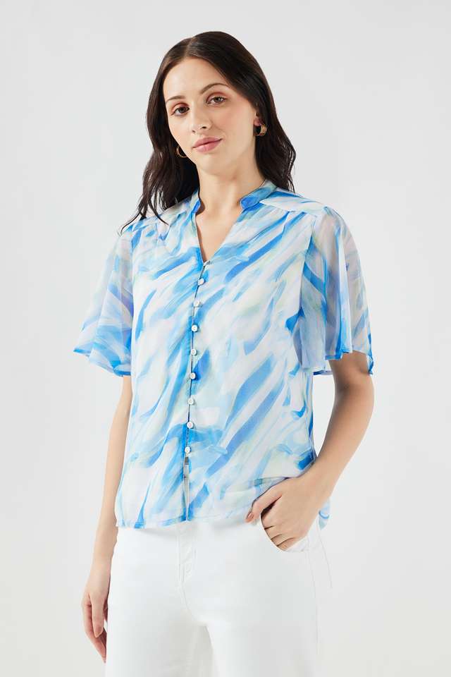 Printed-Chiffon-V-Neck-Women-s-Top