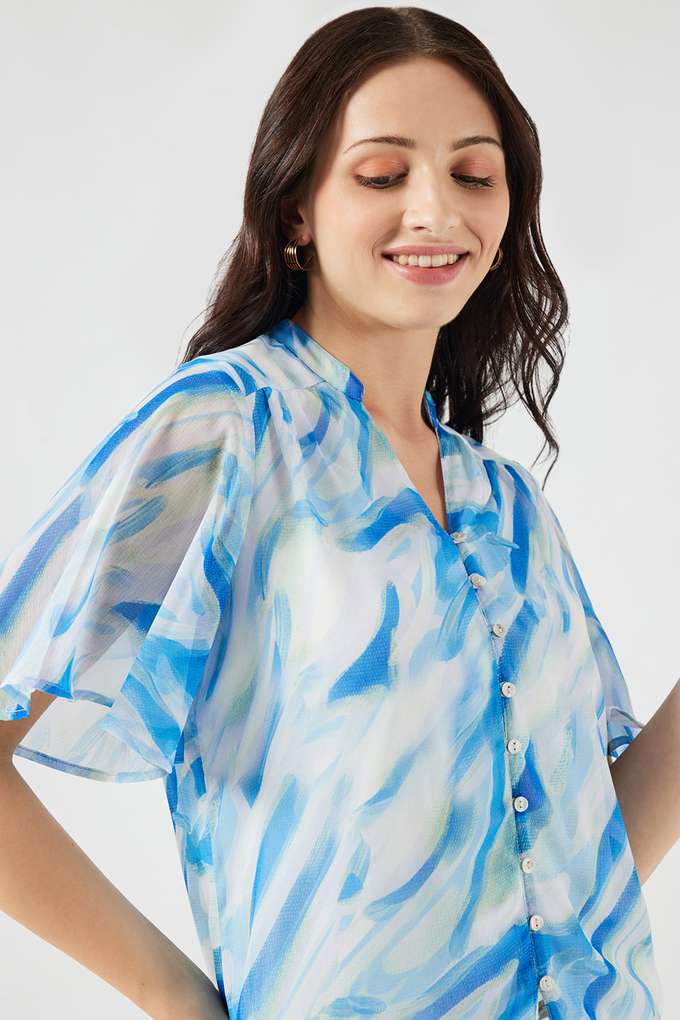 Printed-Chiffon-V-Neck-Women-s-Top
