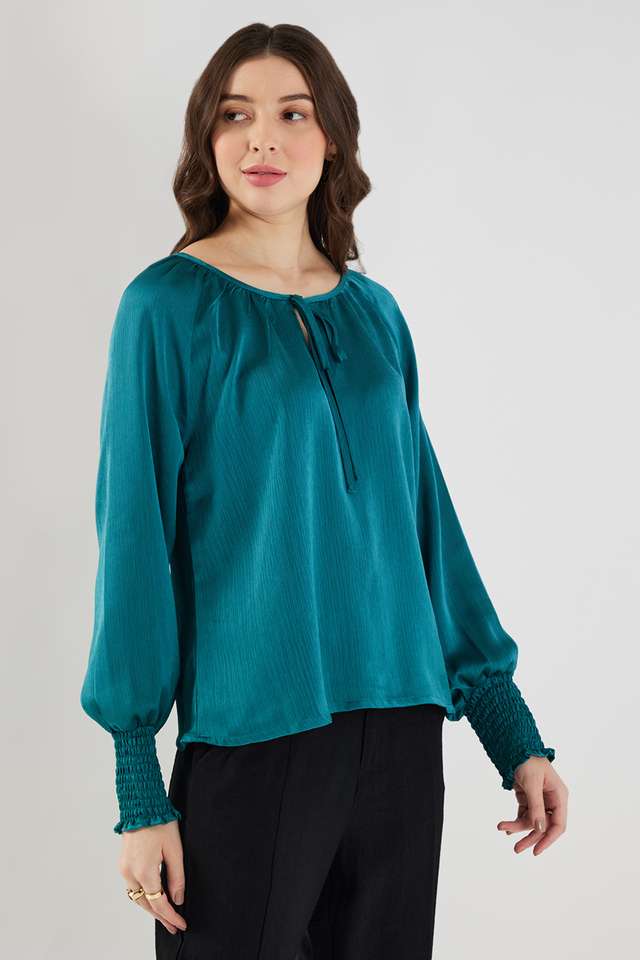 Solid-Chiffon-Round-Neck-Women-s-Top