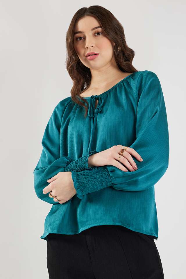 Solid-Chiffon-Round-Neck-Women-s-Top
