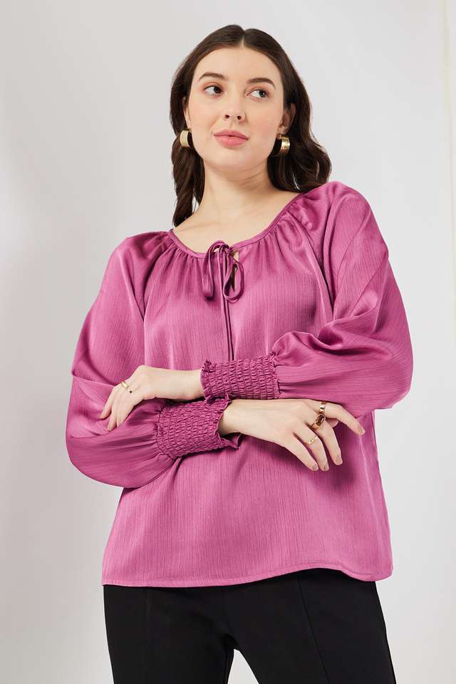 Solid-Chiffon-Round-Neck-Women-s-Top
