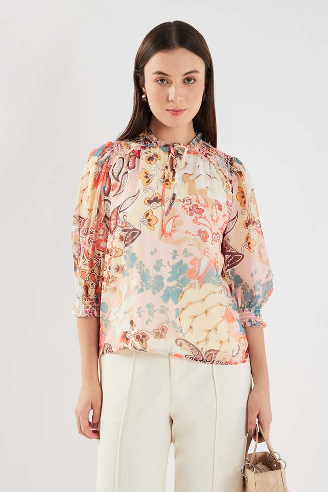 Floral-Chiffon-Round-Neck-Women-s-Top
