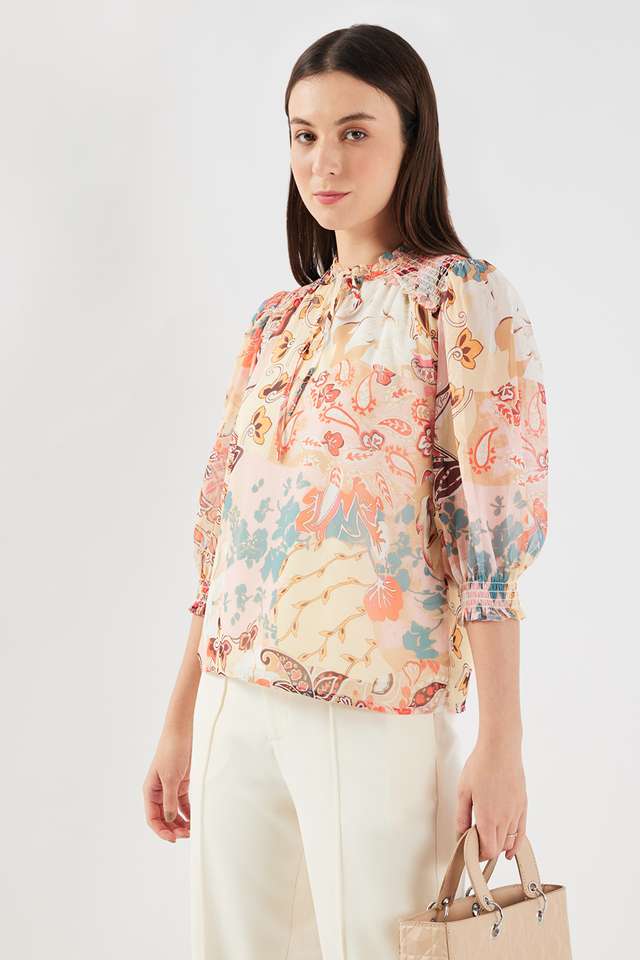 Floral-Chiffon-Round-Neck-Women-s-Top