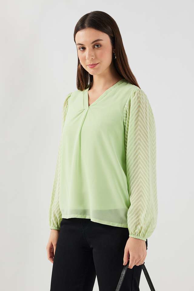 Solid-Georgette-V-Neck-Women-s-Top