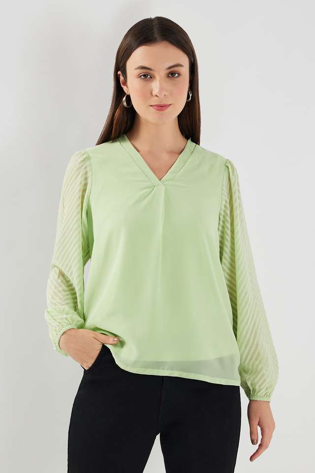 Solid-Georgette-V-Neck-Women-s-Top