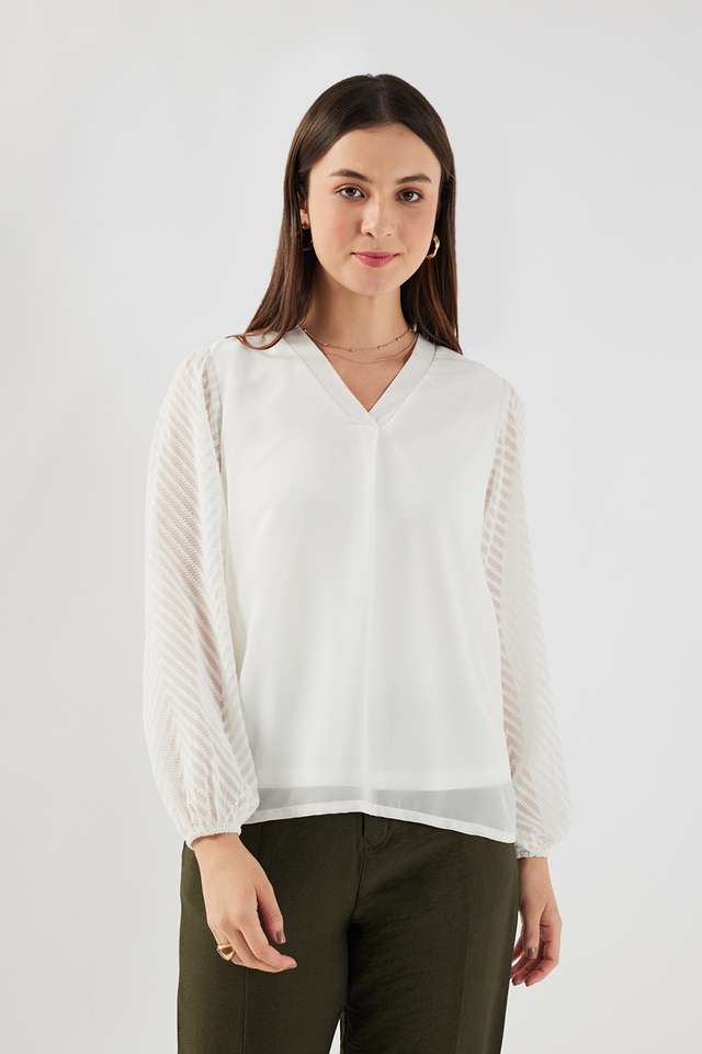 Solid-Georgette-V-Neck-Women-s-Top