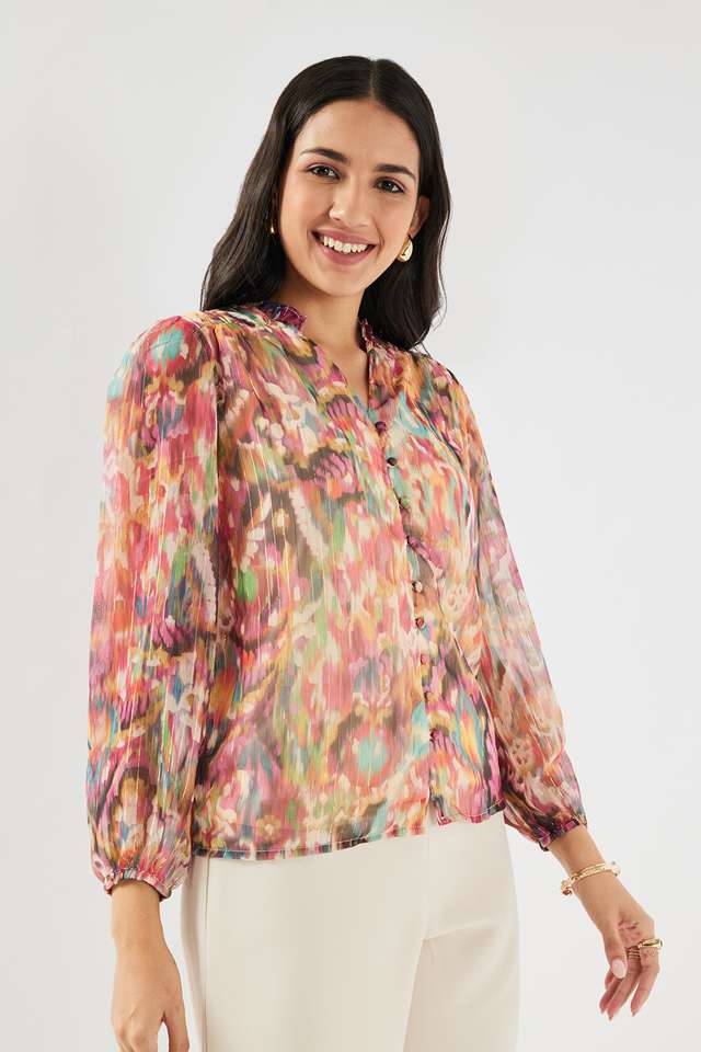 Abstract-Chiffon-Collared-Women-s-Top