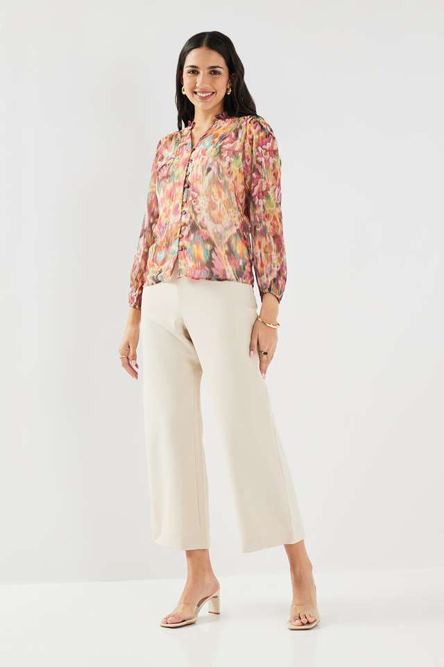 Abstract-Chiffon-Collared-Women-s-Top