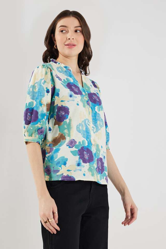 fratini Floral Blended Fabric V-Neck Women Top-picture-26