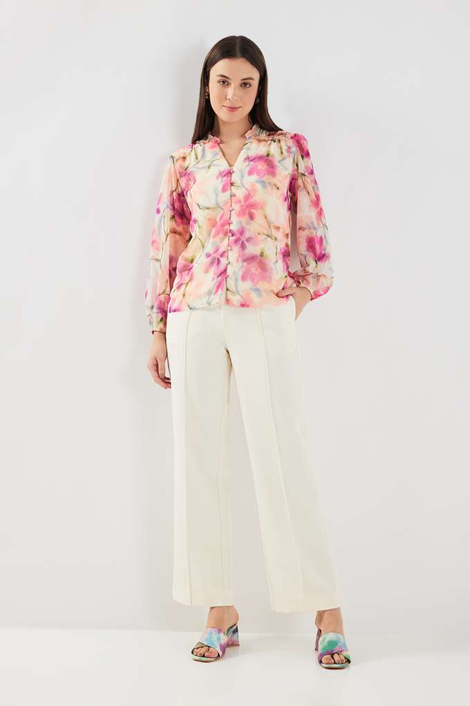 Abstract-Chiffon-V-Neck-Women-s-Top