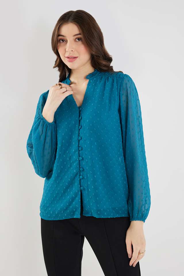 Dobby-Chiffon-V-Neck-Women-s-Top