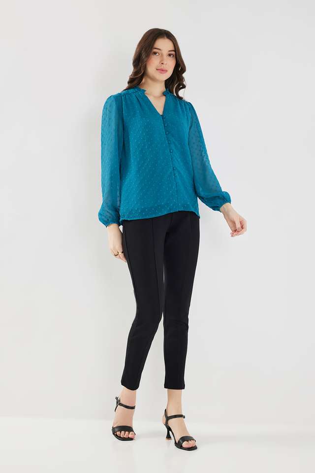 Dobby-Chiffon-V-Neck-Women-s-Top