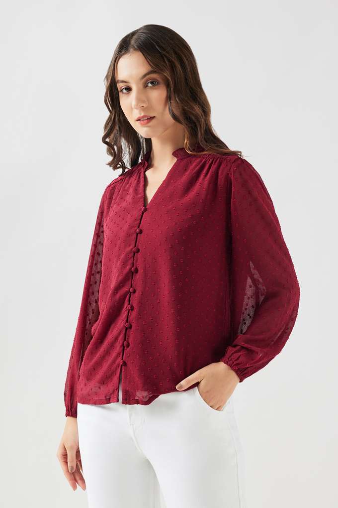 Dobby-Chiffon-V-Neck-Women-s-Top