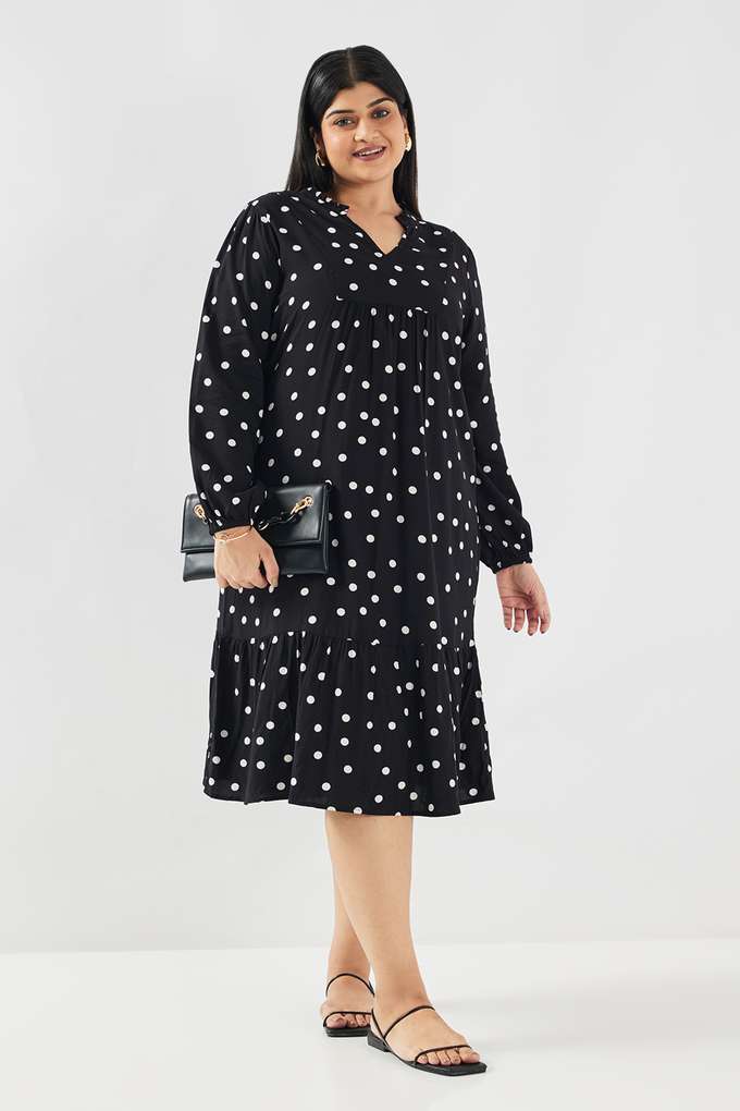 Polka-Dots-Blended-Fabric-Women-s-Dress