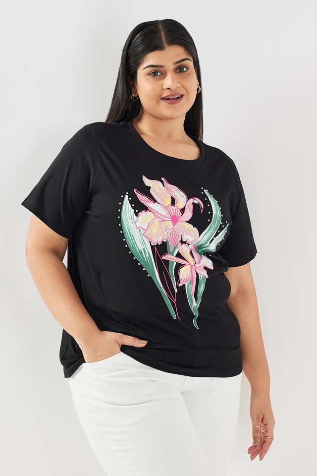 Solid-Cotton-Round-Neck-Women-s-T-Shirt