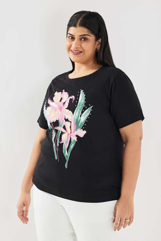 Solid-Cotton-Round-Neck-Women-s-T-Shirt