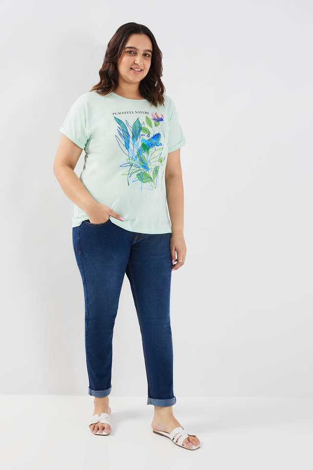 Solid-Cotton-Round-Neck-Women-s-T-Shirt