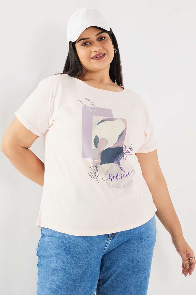 Printed-Blended-Fabric-Round-Neck-Women-s-T-Shirt
