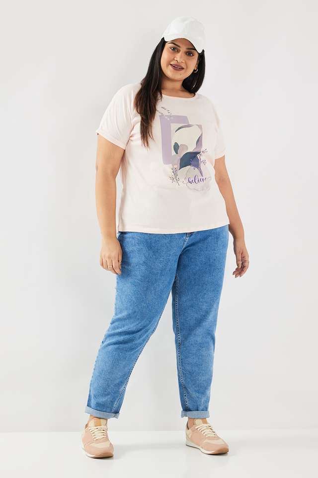 Printed-Blended-Fabric-Round-Neck-Women-s-T-Shirt