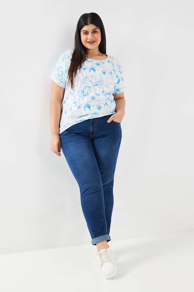 Floral-Blended-Fabric-Round-Neck-Women-Top