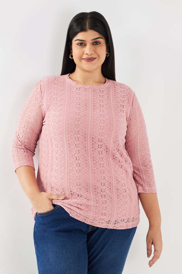 Plus-Size-Solid-Lace-High-Neck-Women-s-Top