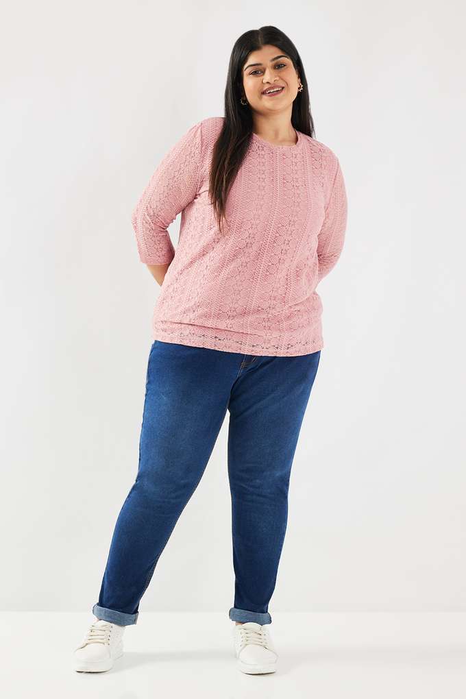 Plus-Size-Solid-Lace-High-Neck-Women-s-Top