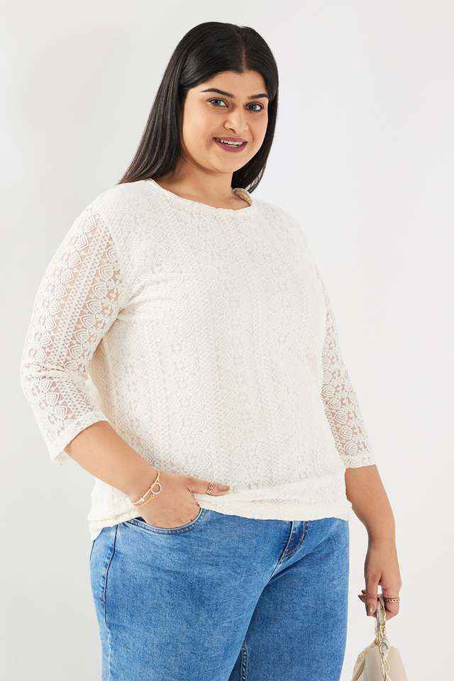 Plus-Size-Solid-Lace-High-Neck-Women-s-Top