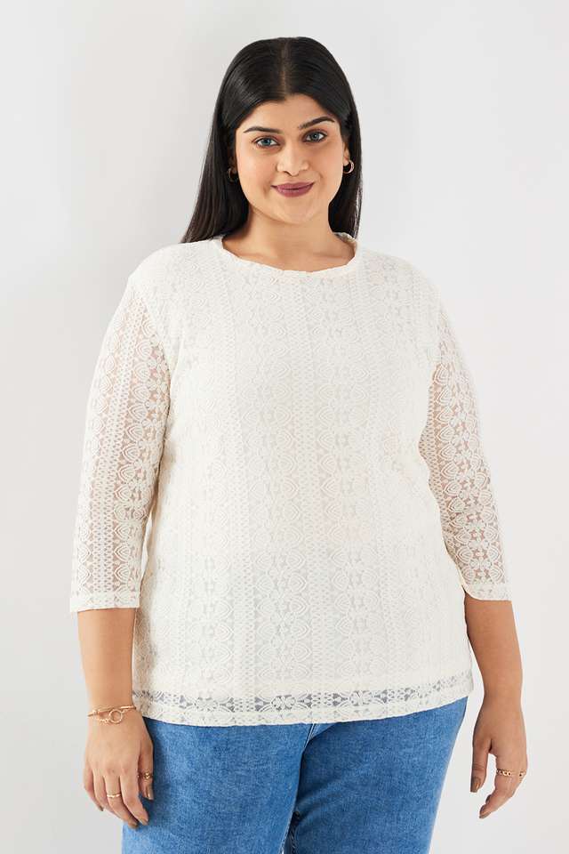 Plus-Size-Solid-Lace-High-Neck-Women-s-Top