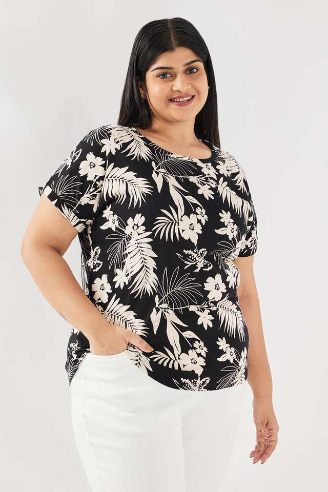 Floral-Blended-Fabric-Round-Neck-Women-s-Top