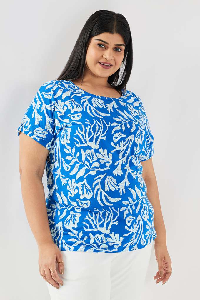 Floral-Blended-Fabric-Round-Neck-Women-s-Top