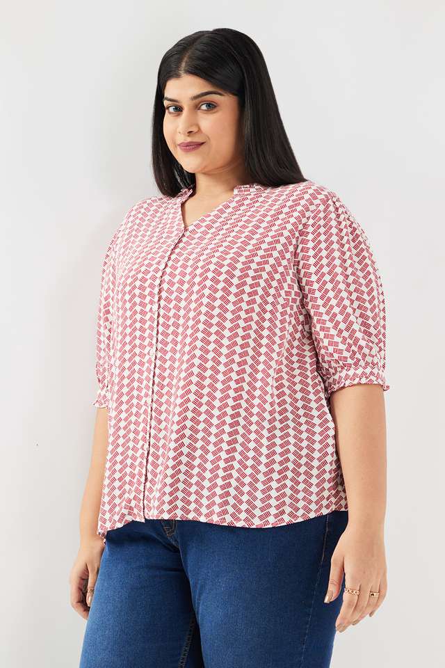 Geometric-Print-Blended-Fabric-Women-s-Top