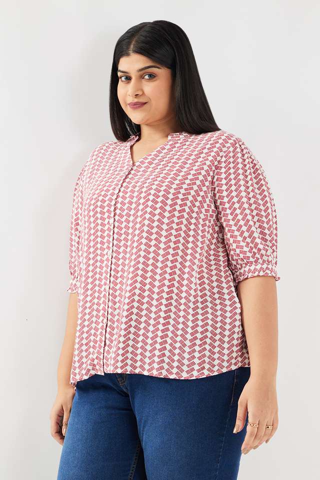 Geometric-Print-Blended-Fabric-Women-s-Top