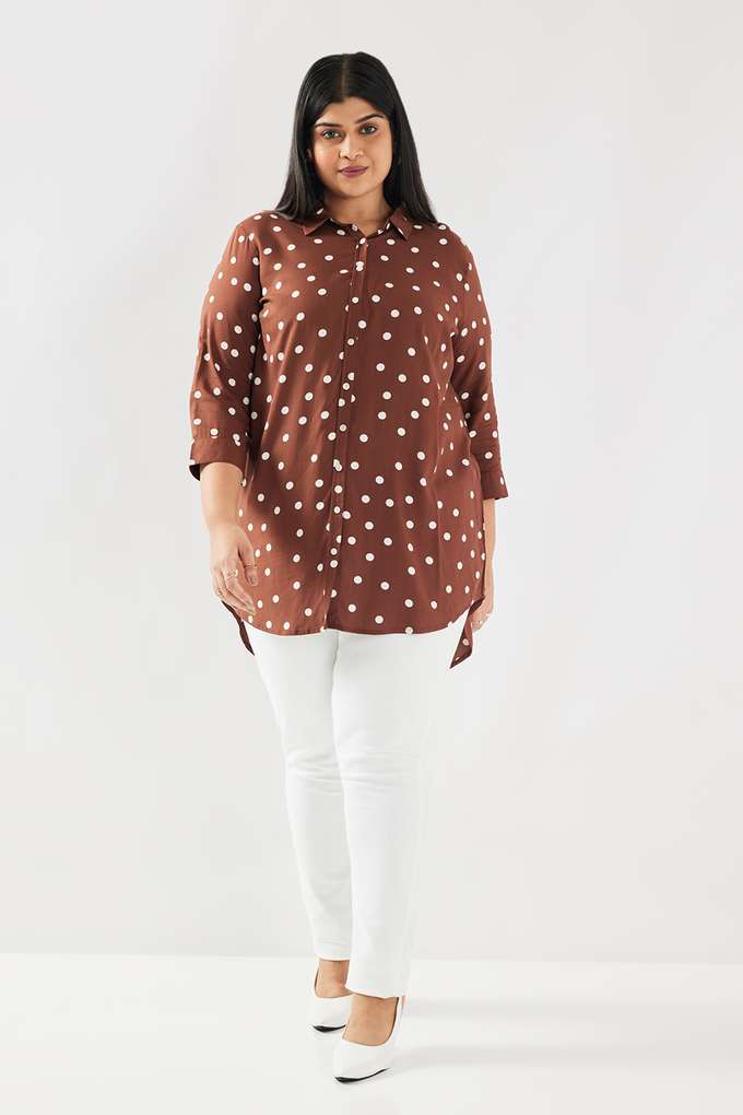 Polka-Dots-Blended-Fabric-Collared-Women-s-Shirt