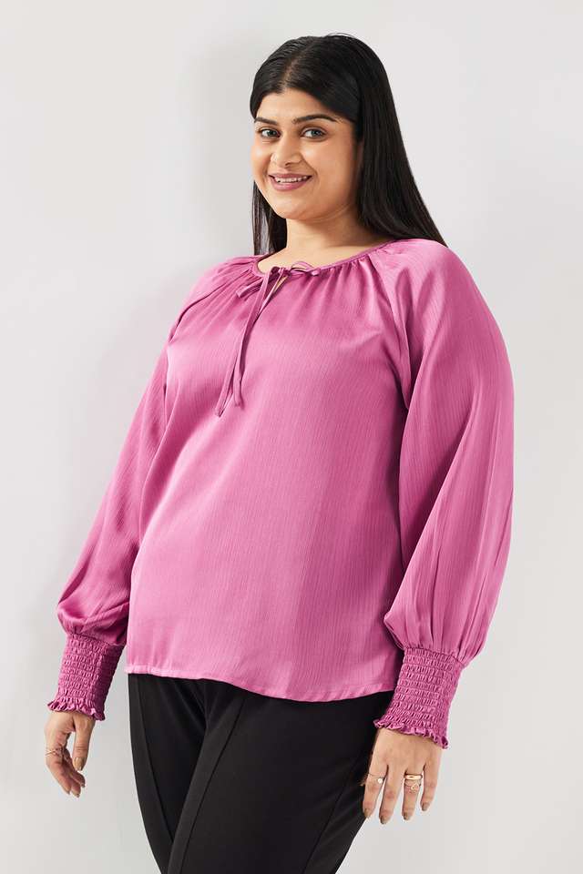 Solid-Blended-Fabric-Round-Neck-Women-s-Top